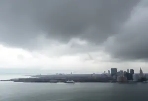 Dark rain clouds over Lake Erie in Buffalo, NY