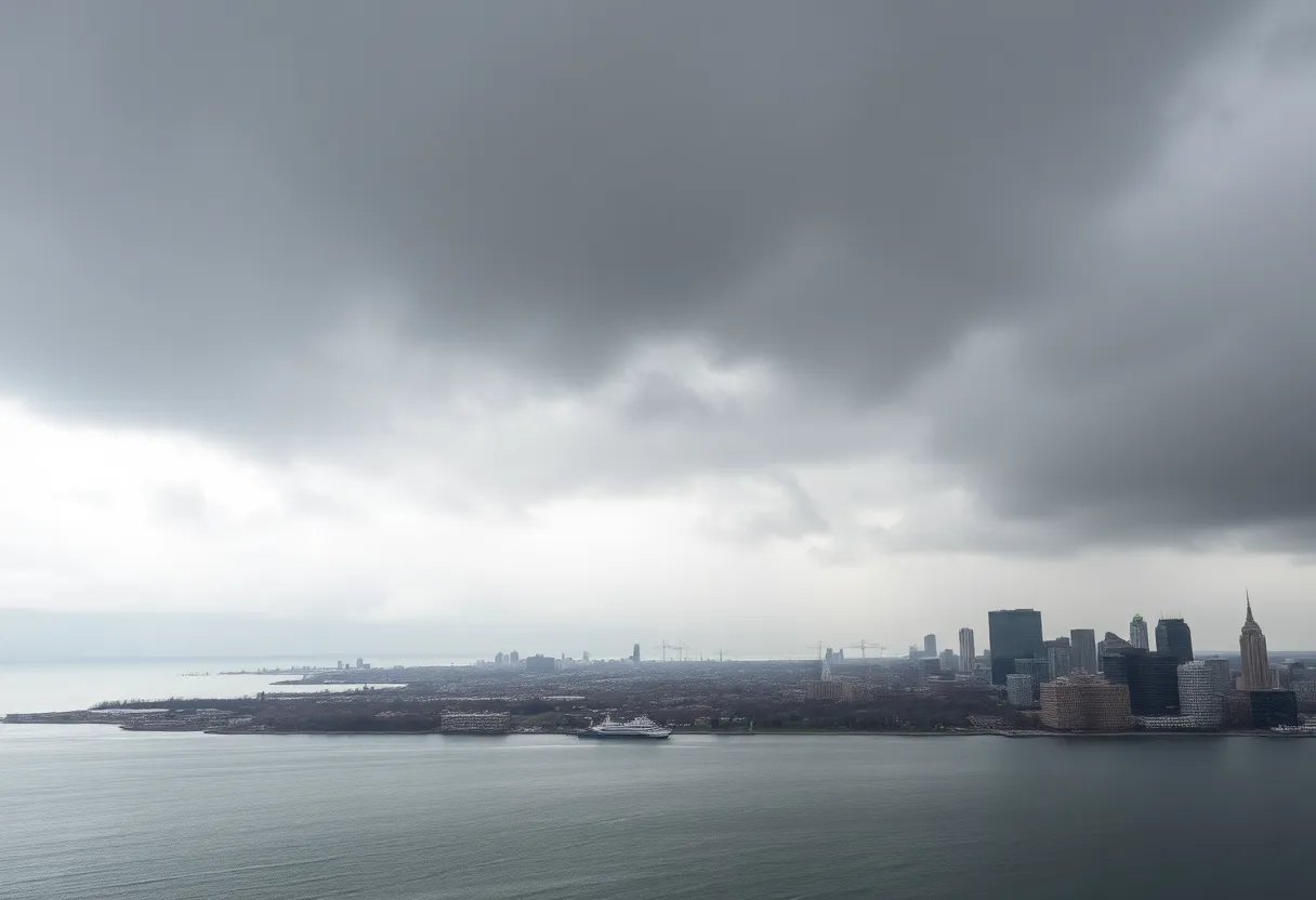 Dark rain clouds over Lake Erie in Buffalo, NY