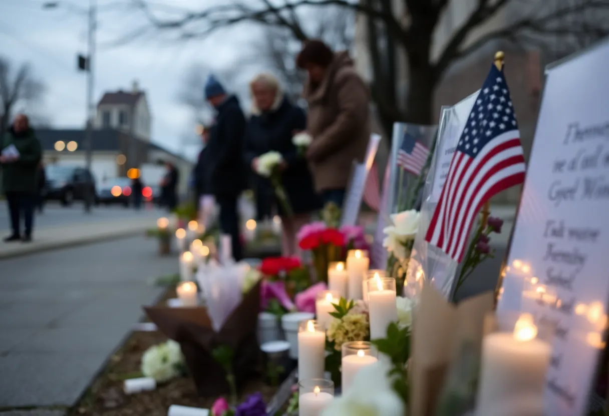 Memorial with candles and flowers honoring Rocco J. Diina in Buffalo, NY.
