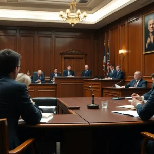 Courtroom scene during retrial for Buffalo murder case