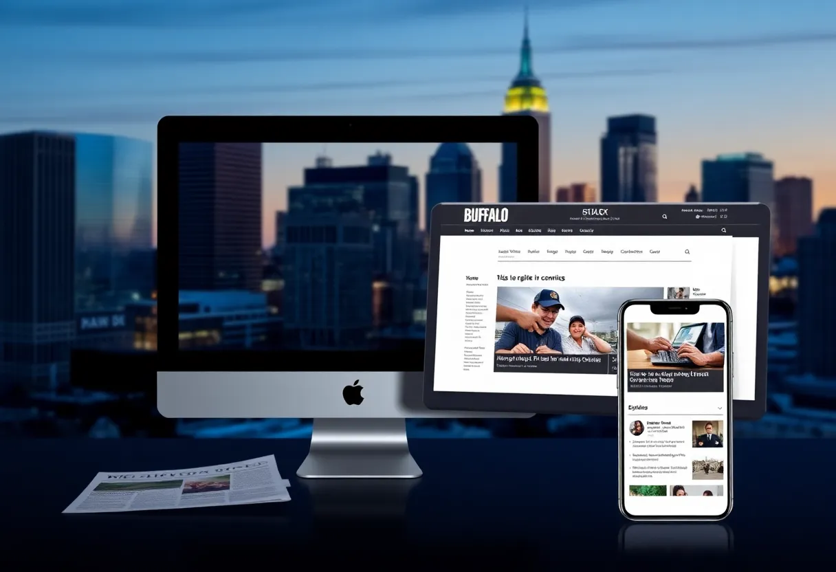 Digital transition of Buffalo News with skyline view