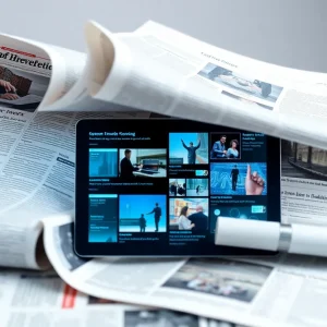 Illustration of the Buffalo News transitioning from print to digital format