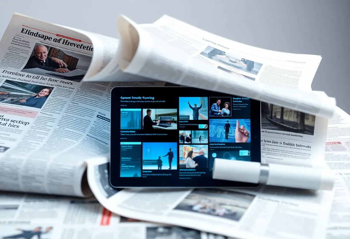 Illustration of the Buffalo News transitioning from print to digital format