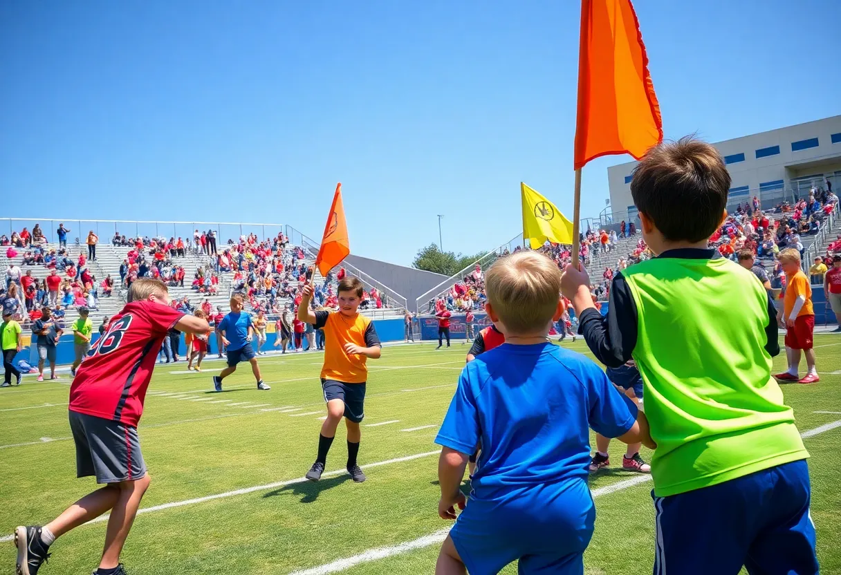 Young players competing in NFL FLAG football at Highmark Stadium