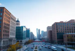 View of Buffalo NY showcasing government and healthcare buildings