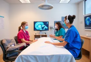 Healthcare students engaging in virtual simulations for patient safety training.