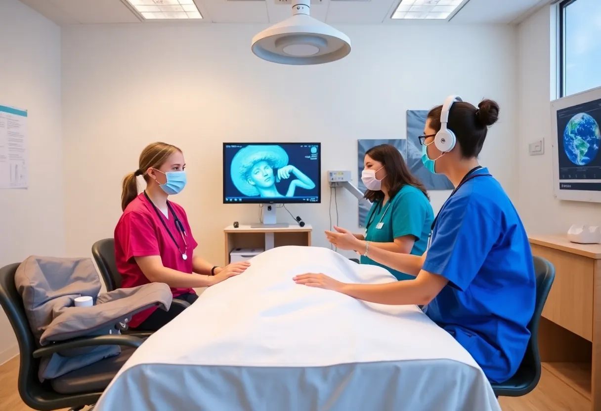 Healthcare students engaging in virtual simulations for patient safety training.