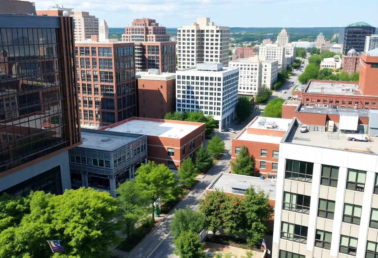 Buffalo urban landscape featuring a mix of commercial and residential buildings