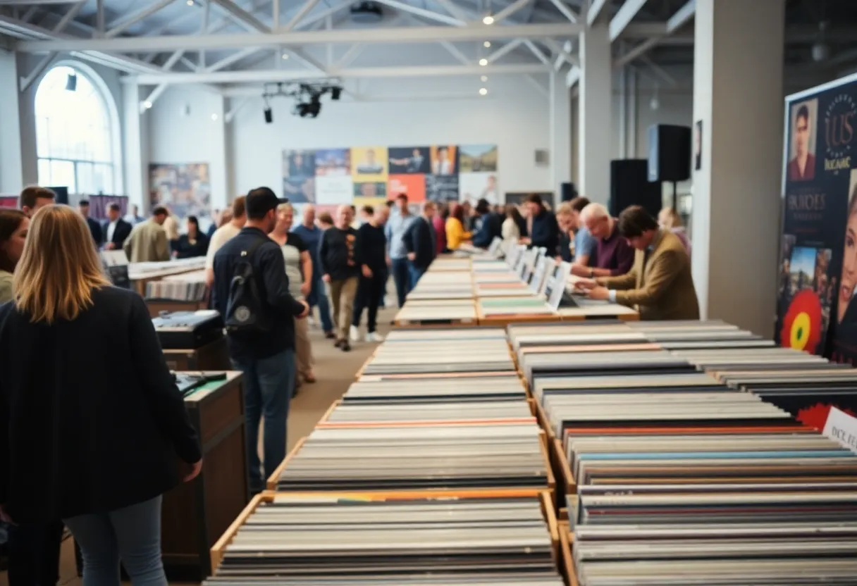 Crowd enjoying the Buffalo Record Riot at Knights Hall with vendors and LPs