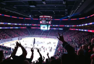 Buffalo Sabres fans cheering during a hockey game