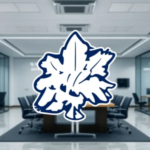 Buffalo Sabres team logo in an office setting symbolizing staff changes