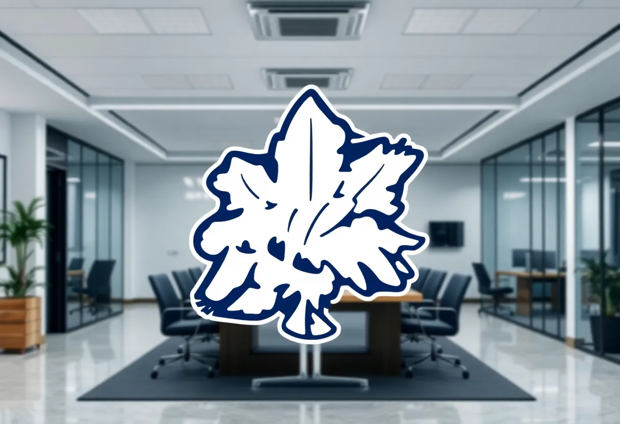 Buffalo Sabres team logo in an office setting symbolizing staff changes