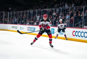 Hockey players celebrating a victory on the ice