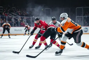 Buffalo Sabres players celebrating after a goal during a hockey match against Florida Panthers.