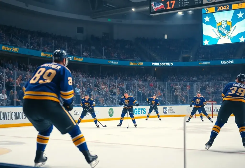 Buffalo Sabres hockey game celebrating a win against Florida Panthers