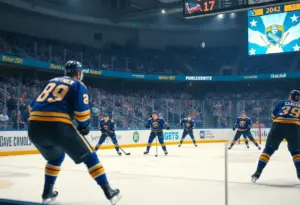 Buffalo Sabres hockey game celebrating a win against Florida Panthers