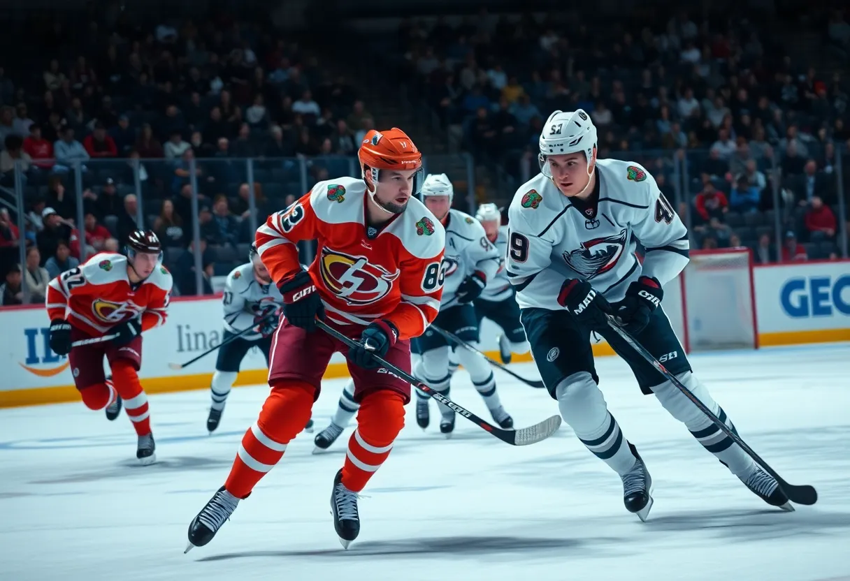 Players from Buffalo Sabres and Toronto Maple Leafs in action during a hockey game