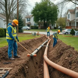 Construction workers installing new sewer pipes on E. Delavan Avenue in Buffalo.