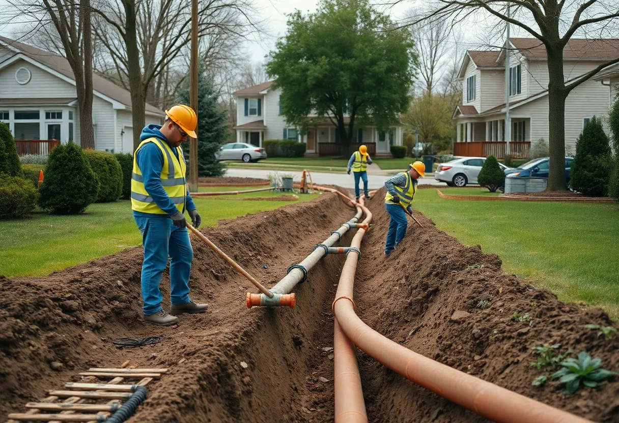 Construction workers installing new sewer pipes on E. Delavan Avenue in Buffalo.