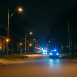 Police presence near a residential street on a university campus after a shooting incident.