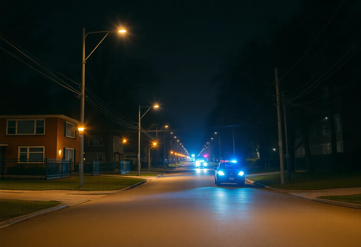 Police presence near a residential street on a university campus after a shooting incident.