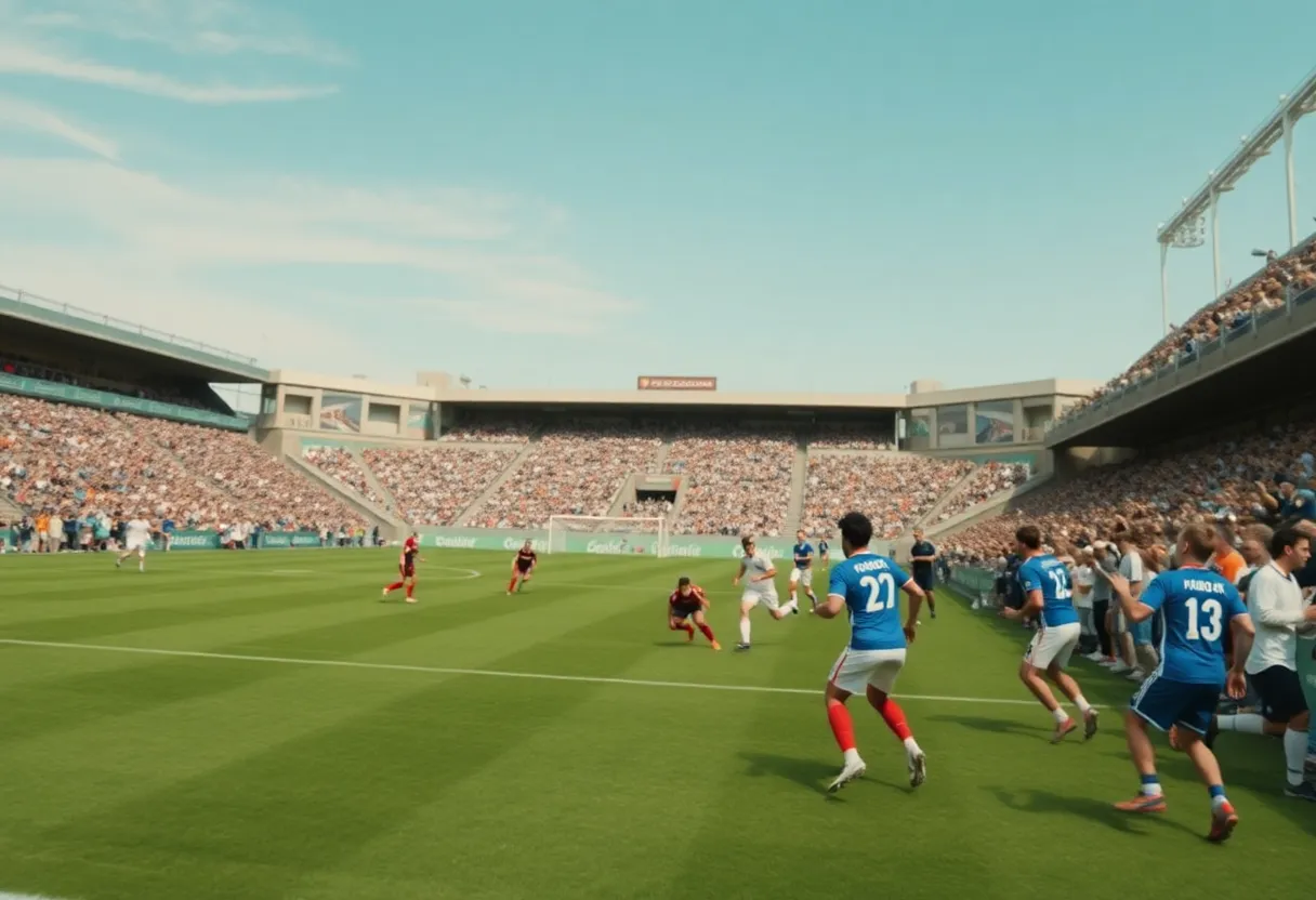 University at Buffalo men's soccer team celebrating their win