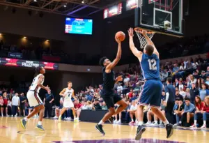 Buffalo State basketball players competing in an exhibition game
