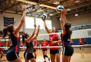 Buffalo State Bengals women's volleyball players competing
