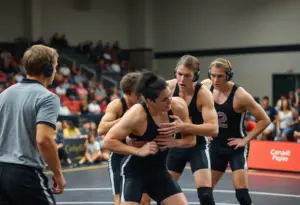 Buffalo State Bengals wrestling team in action