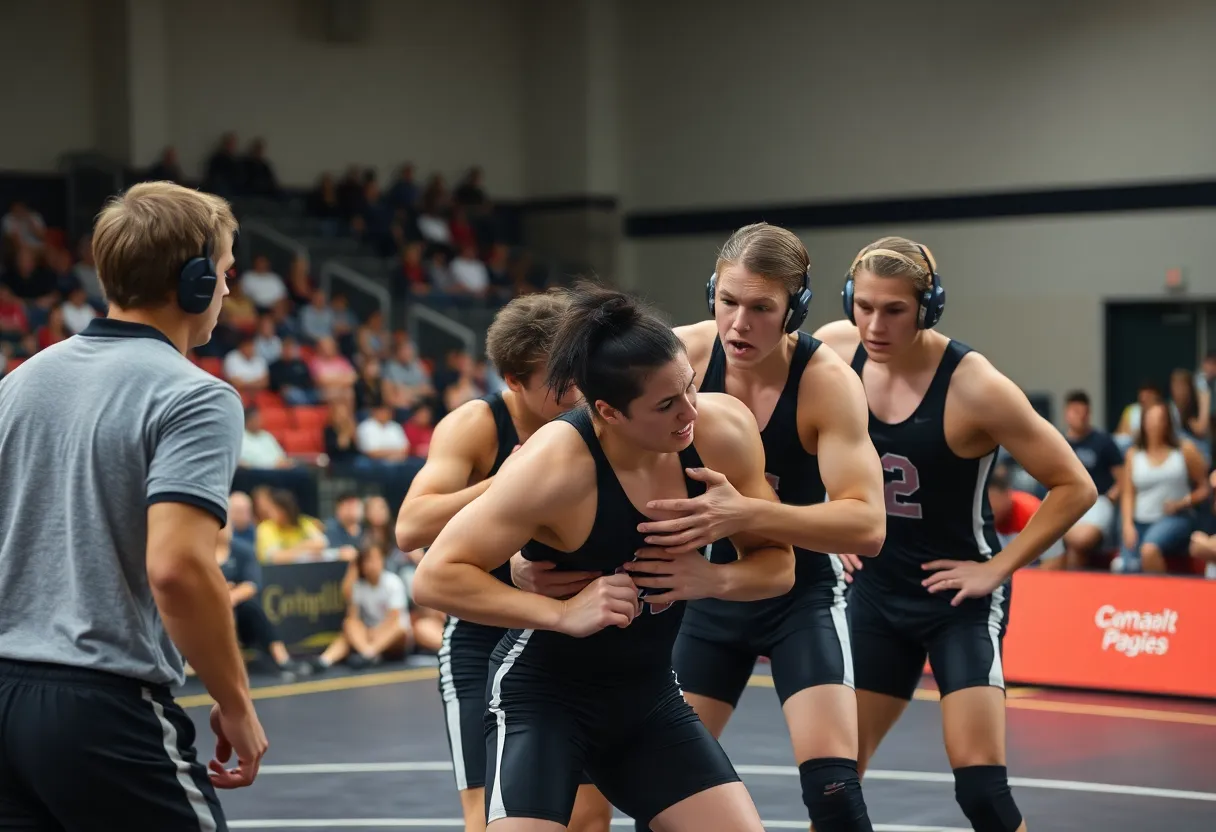 Buffalo State Bengals wrestling team in action