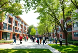 Buffalo State University campus with students