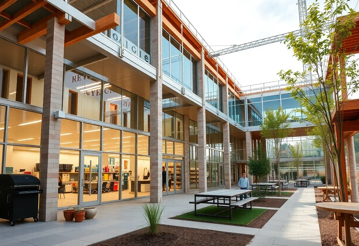 Construction site of the Buffalo STEM Academy with modern architecture.