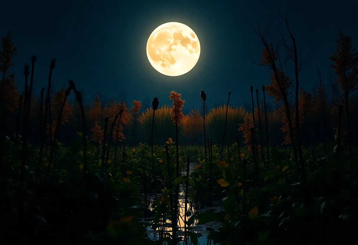 Participants on a supermoon hike at Tifft Nature Preserve under the night sky