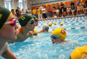 Buffalo swim team competing in a swimming meet