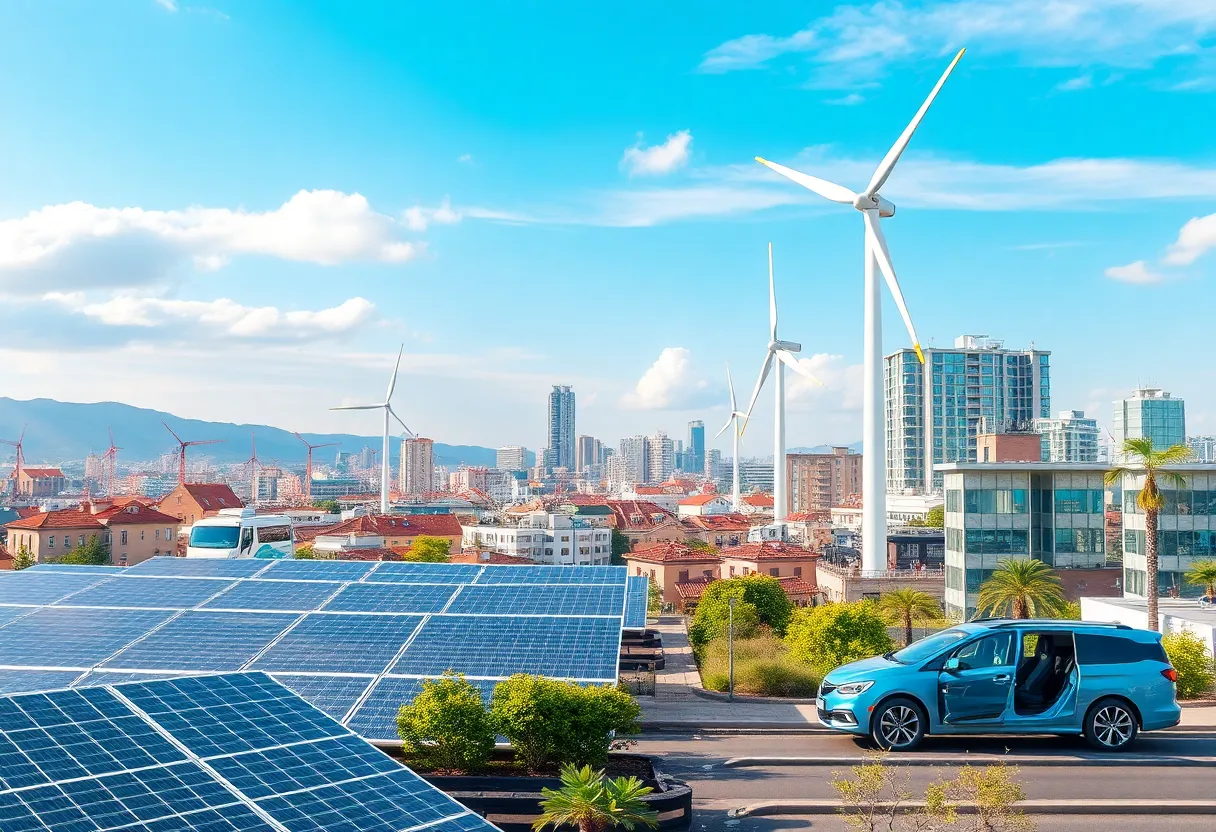 Buffalo skyline with renewable energy technologies.