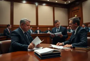 Courtroom scene depicting legal discussions related to the Buffalo Tops shooting lawsuit