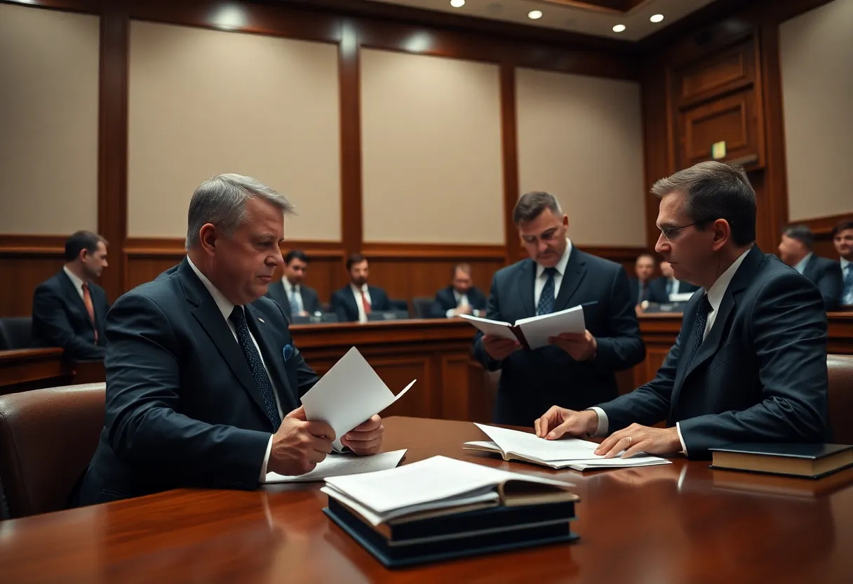 Courtroom scene depicting legal discussions related to the Buffalo Tops shooting lawsuit