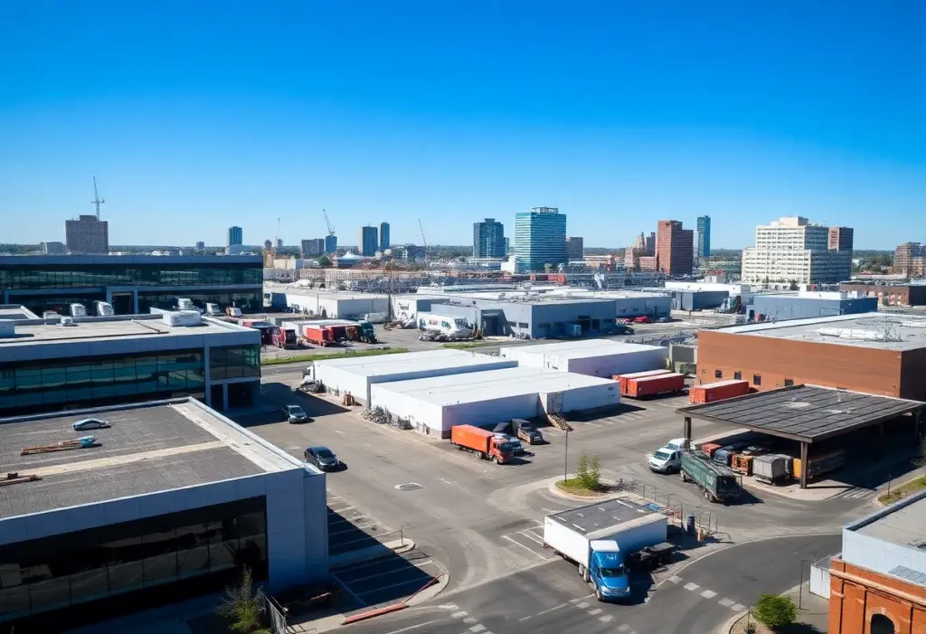 Modern warehouse buildings in Buffalo's commercial district