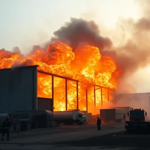 Firefighters battling a massive warehouse fire in Buffalo