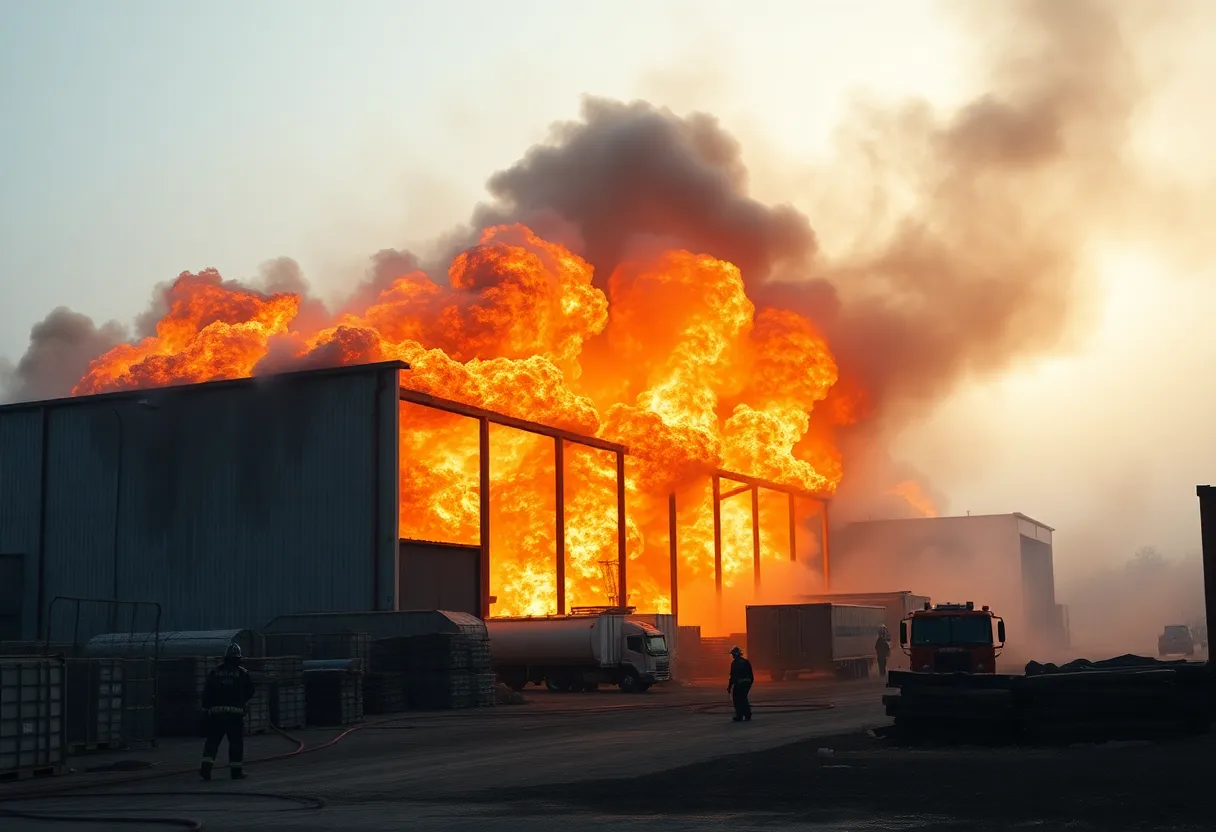 Firefighters battling a massive warehouse fire in Buffalo