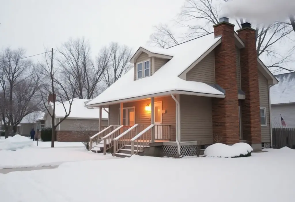 Buffalo home with heating system on a snowy winter day
