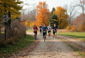 Runners from Canisius College competing in a cross country race at Chestnut Ridge Park