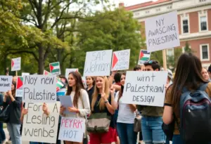 Students rallying at Canisius University for pro-Palestinian support