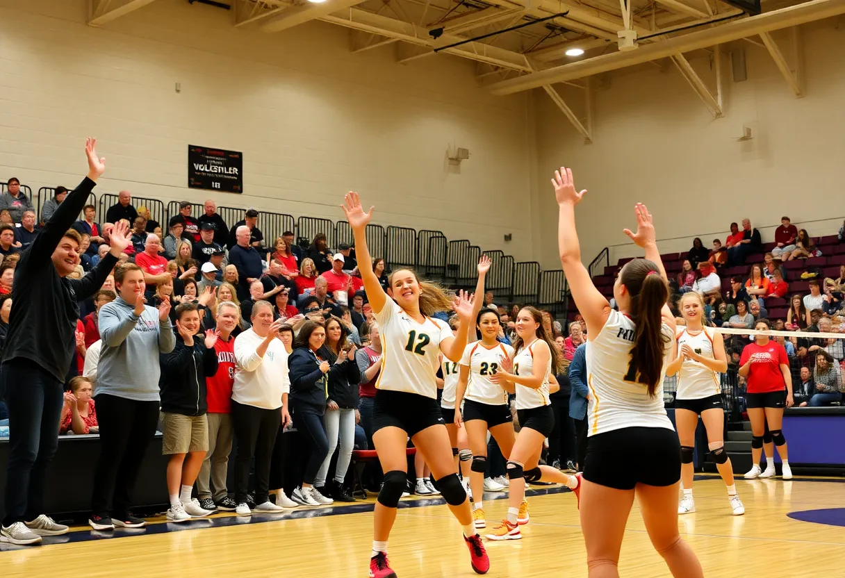 Canisius volleyball players in action during a match against Niagara.