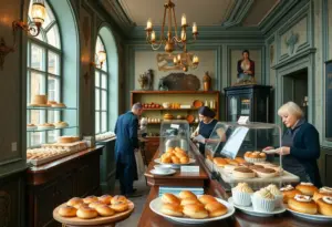 Cozy setting of Chrusciki Bakery inside Delavan Hotel showcasing Polish pastries