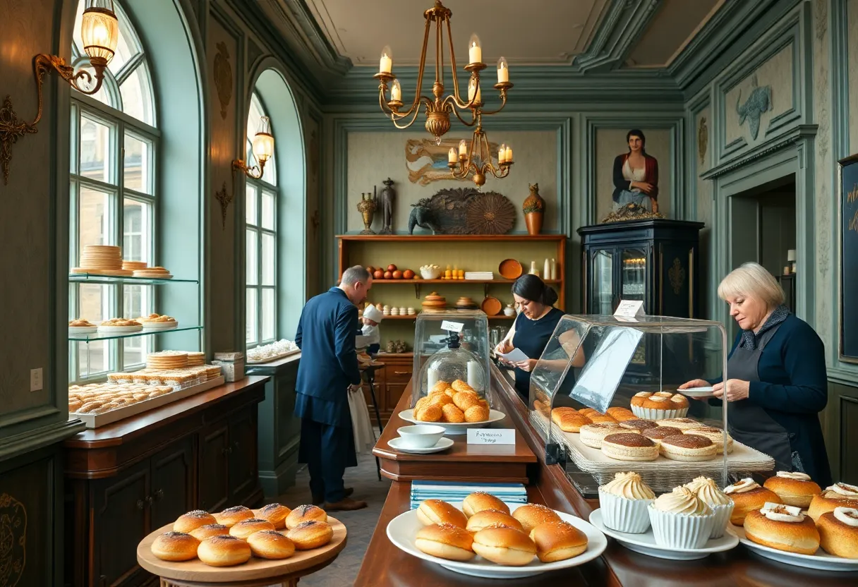Cozy setting of Chrusciki Bakery inside Delavan Hotel showcasing Polish pastries