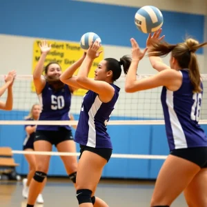 Clarkson University volleyball team competing during a match