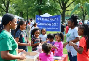 Families enjoying community activities in Buffalo funded by cannabis revenue.