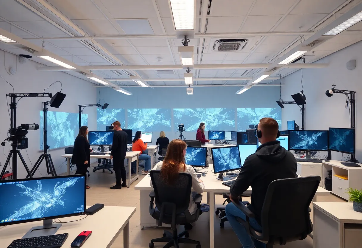 Students working in the upgraded Digital Arts Studio at Buffalo State University.