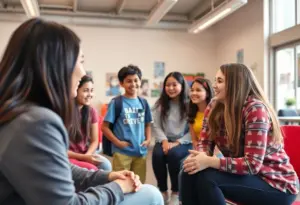 Teenagers receiving mental health support at a community center